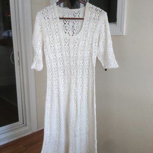 Long Knitted custom made dress size L  nude tan check VIDEO